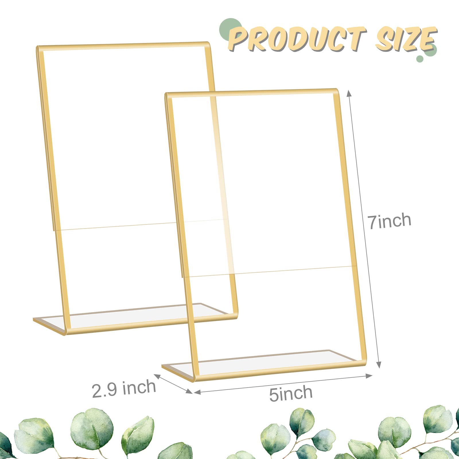 24 Pack Acrylic Sign Holder with Gold Borders, Gold Picture Frame Plastic Display Holder Clear Paper Holder with Vertical Slant Back Table Menu Stands for Wedding Office Restaurant (5 x 7 Inch)