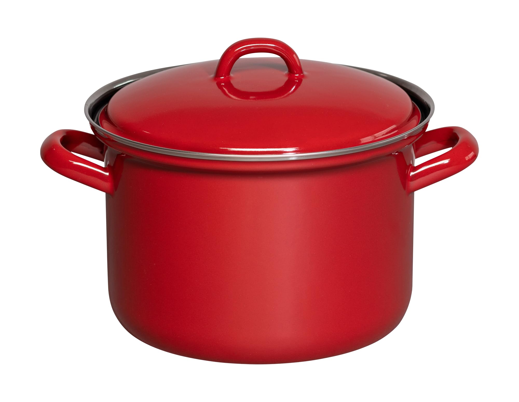 Riess, 0122-020, garnek z pokrywką Ø 16 cm, kolor czerwony, emalia, objętość (rec.): 1,5 litra, wyprodukowano w Austrii, dł. x szer. x wys.: 22,5 x 17,7 x 15,2 cm, 1,023 kg, kompatybilny z kuchenką