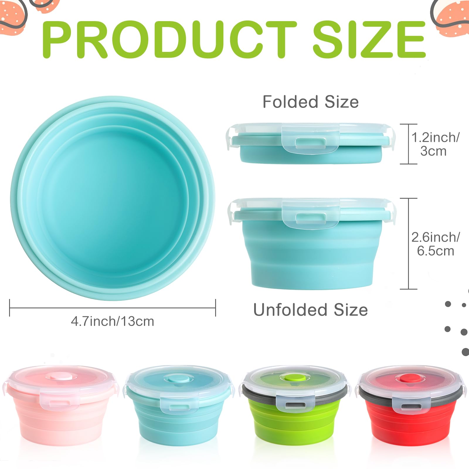 Suclain 4 Pcs Camping Bowl with Lid Collapsible Silicone Lunch Box Salad Bowl Expandable Food Storage Container Folding Travel Container for Hiking Camping(Red, Pink, Blue, Green,12 oz)