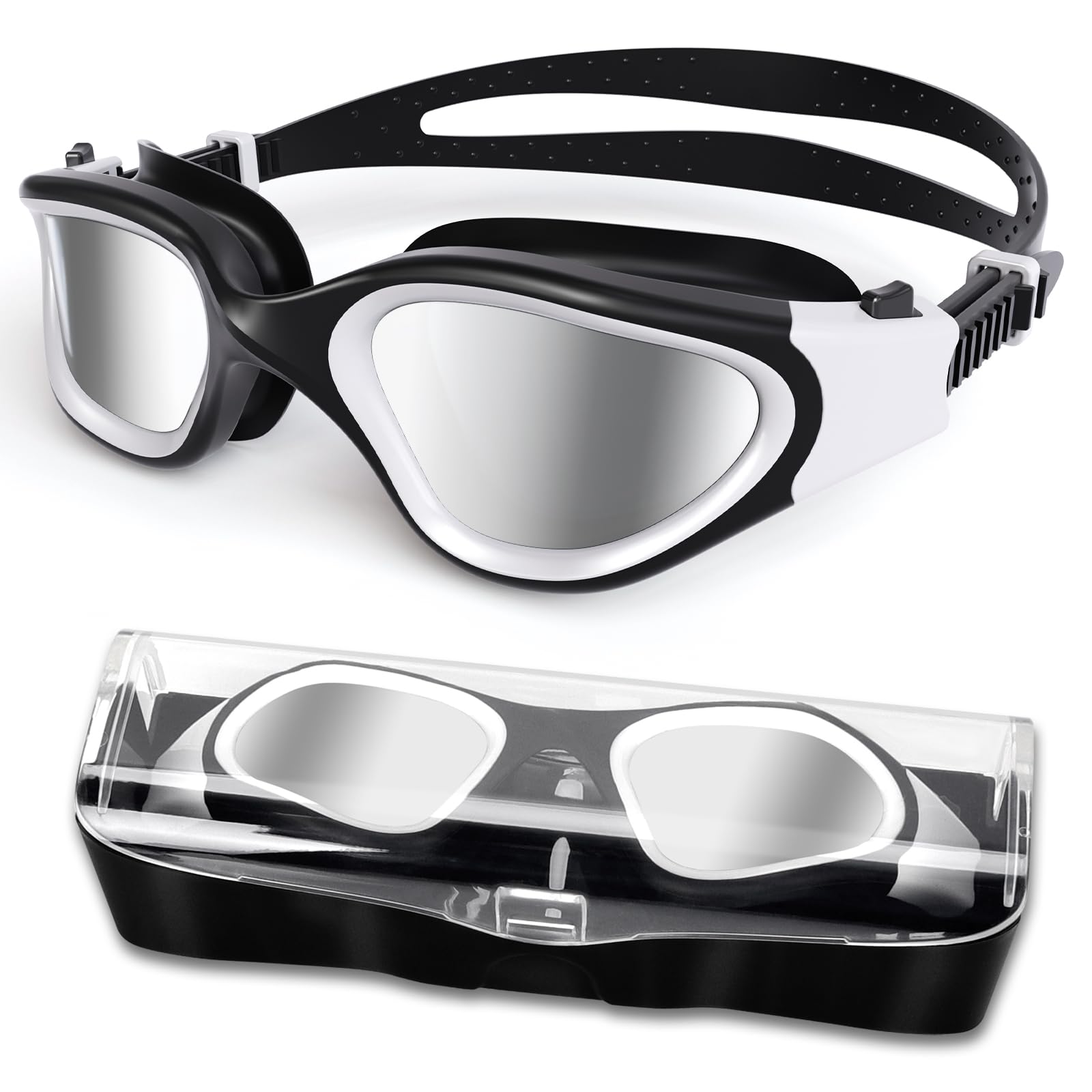 Gafas de natación polarizadas/no polarizadas, antiempañamiento UV a prueba de fugas silicona suave visión clara fáciles de ajustar para adultos y adolescentes
