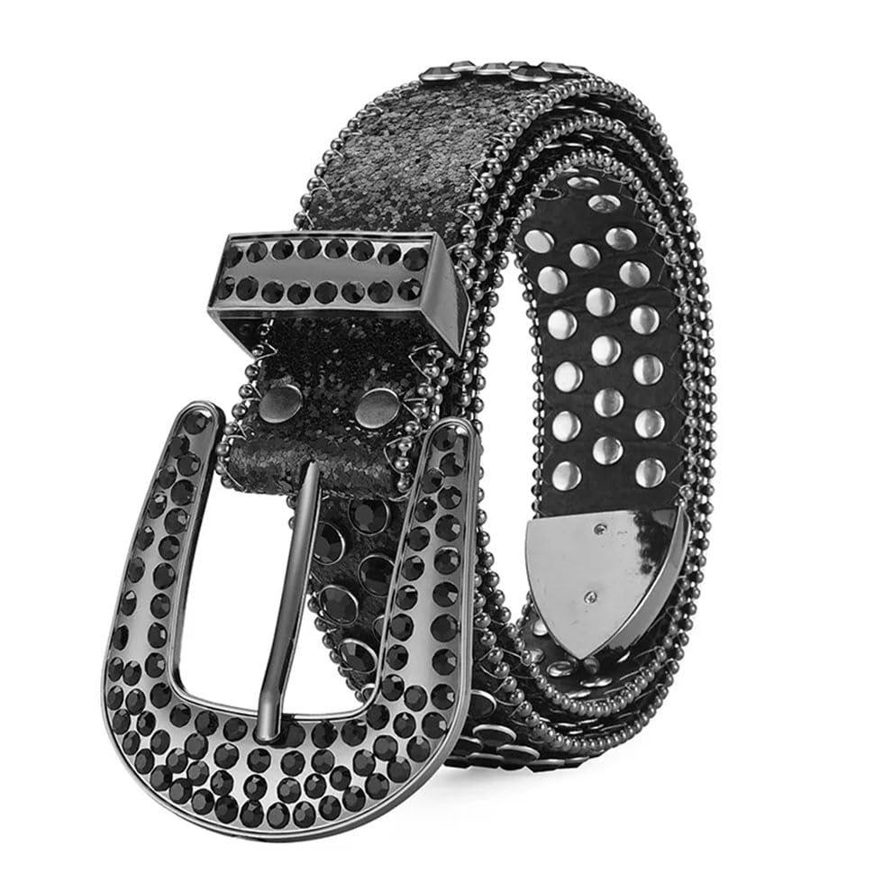 Pohullan Women Goth Rhinestone Belts Pu Leather Strap Belts Jeans Belt4