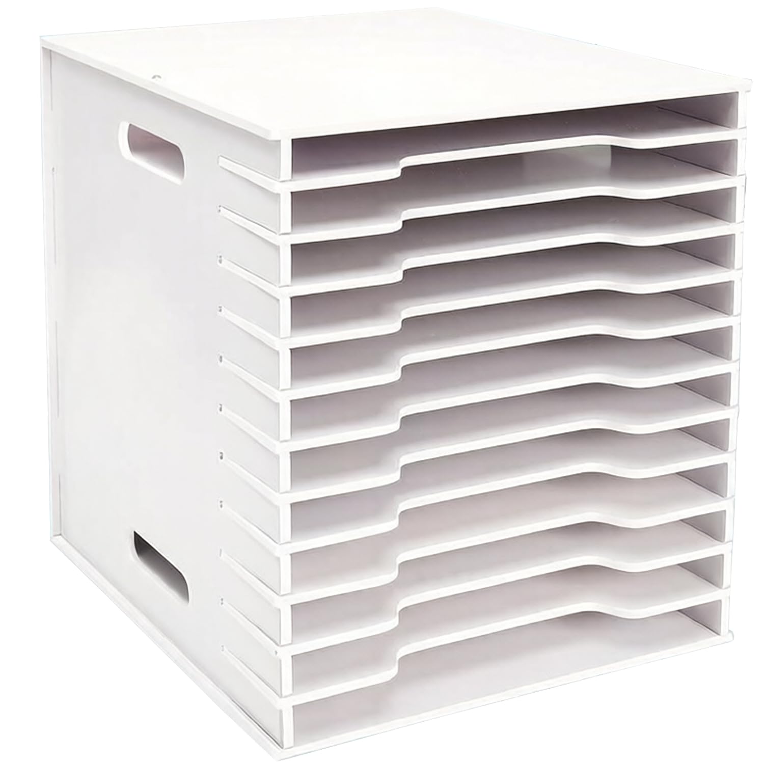 Scrapbook Papier Organizer A4, 12 Ebenen Dokumentenablage für Schreibtisch, Multifunktionales Stapelregal für Büro & Schule, Stapelbar, Pflegeleicht, Langlebig, Effizient, 26,2x33x29,5 cm, Weiß