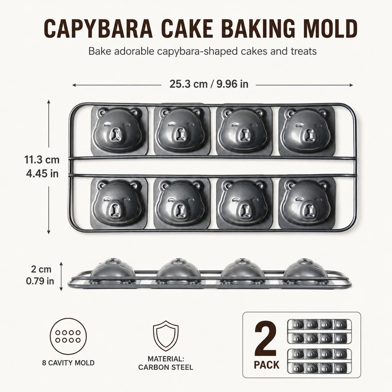 2er-Pack Capybara-Kuchenform, 8-fach Antihaft-Backform Aus Kohlenstoffstahl