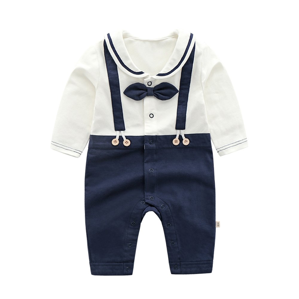 Ding-dong Baby Boy Girl Cotton Navy Romper with Hat 2Pcs Outfit Sets(Boy, 12-18M)