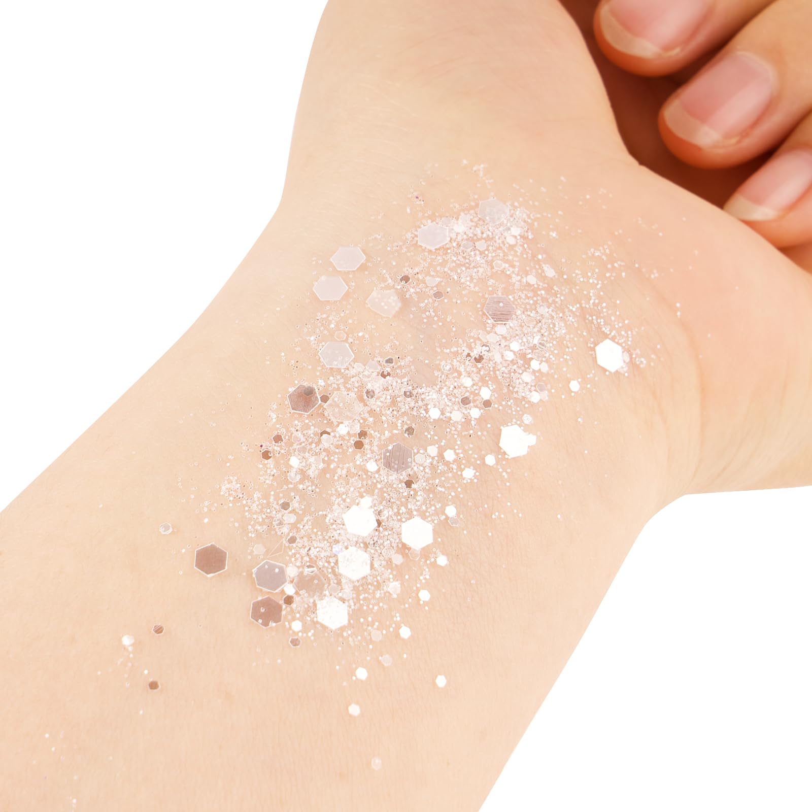 BETESSIN Polvere Glitter 50g per Artigianato, Unghie, Corpo e Creazione Fai da Te - Bianco Argentato