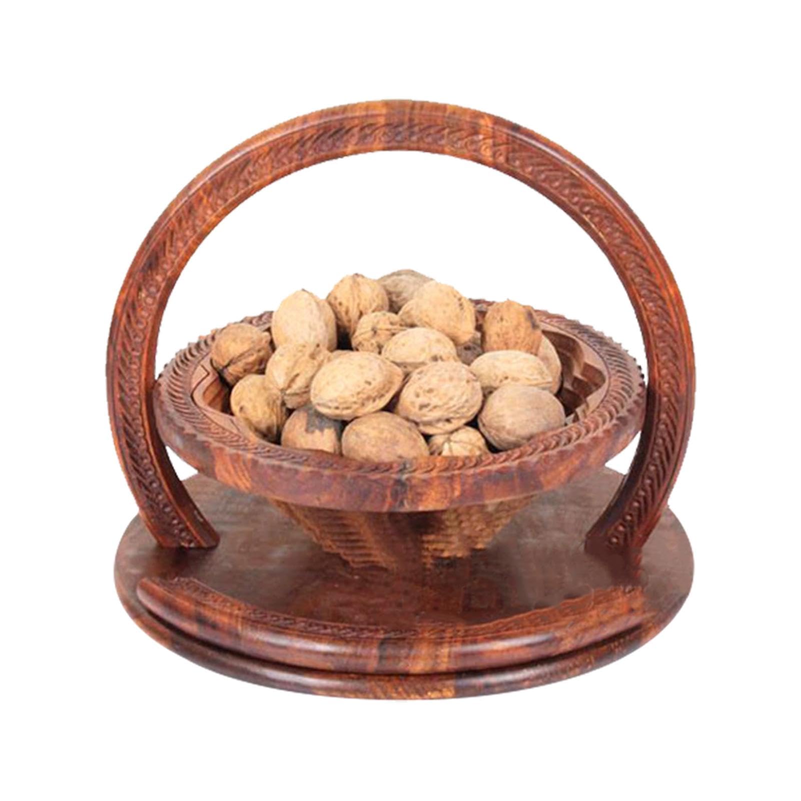 Paniers pliants pour noix de, panier pliable pour fruits secs | Panier à fruits pliable à 4 compartiments pour table de cuisine - à partir de fruits sculptés en bois faits à la main pour