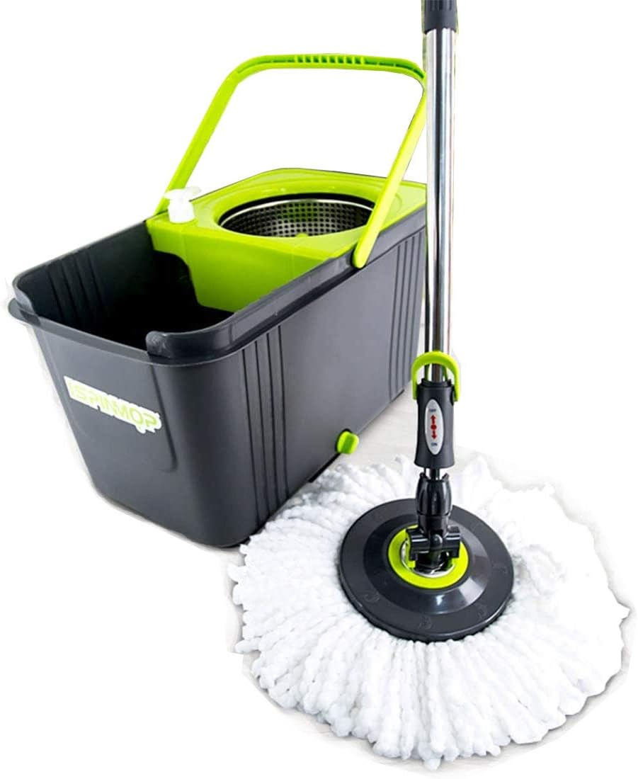 JANILINK Genuine JL 360° Spin Mop & Bucket Set 2 Heads Microfiber Spin Rotating Head Green