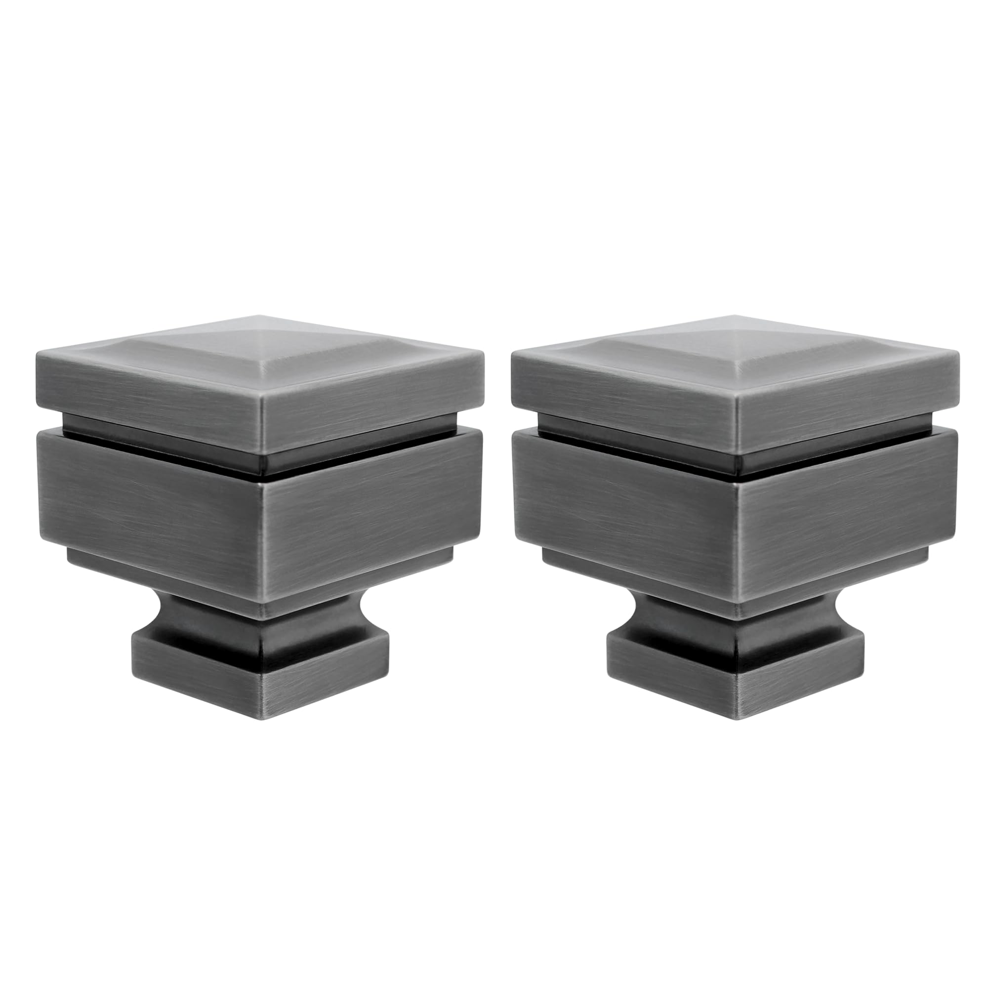 BLASTHOME Lot de 2 embouts carrés de luxe – Compatible uniquement avec les tringles à rideaux Signature Collection (tringle non incluse) – Qualité supérieure – Métal lourd – Gris acier/étain