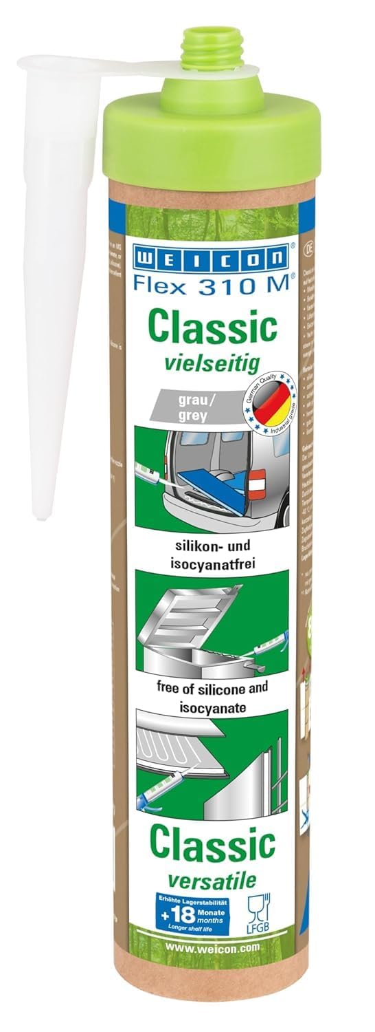 WEICON Green Tube Flex 310 M Classic, sellador elástico de polímero MS, fuerte adhesión, sin disolventes, cartucho sostenible, gris
