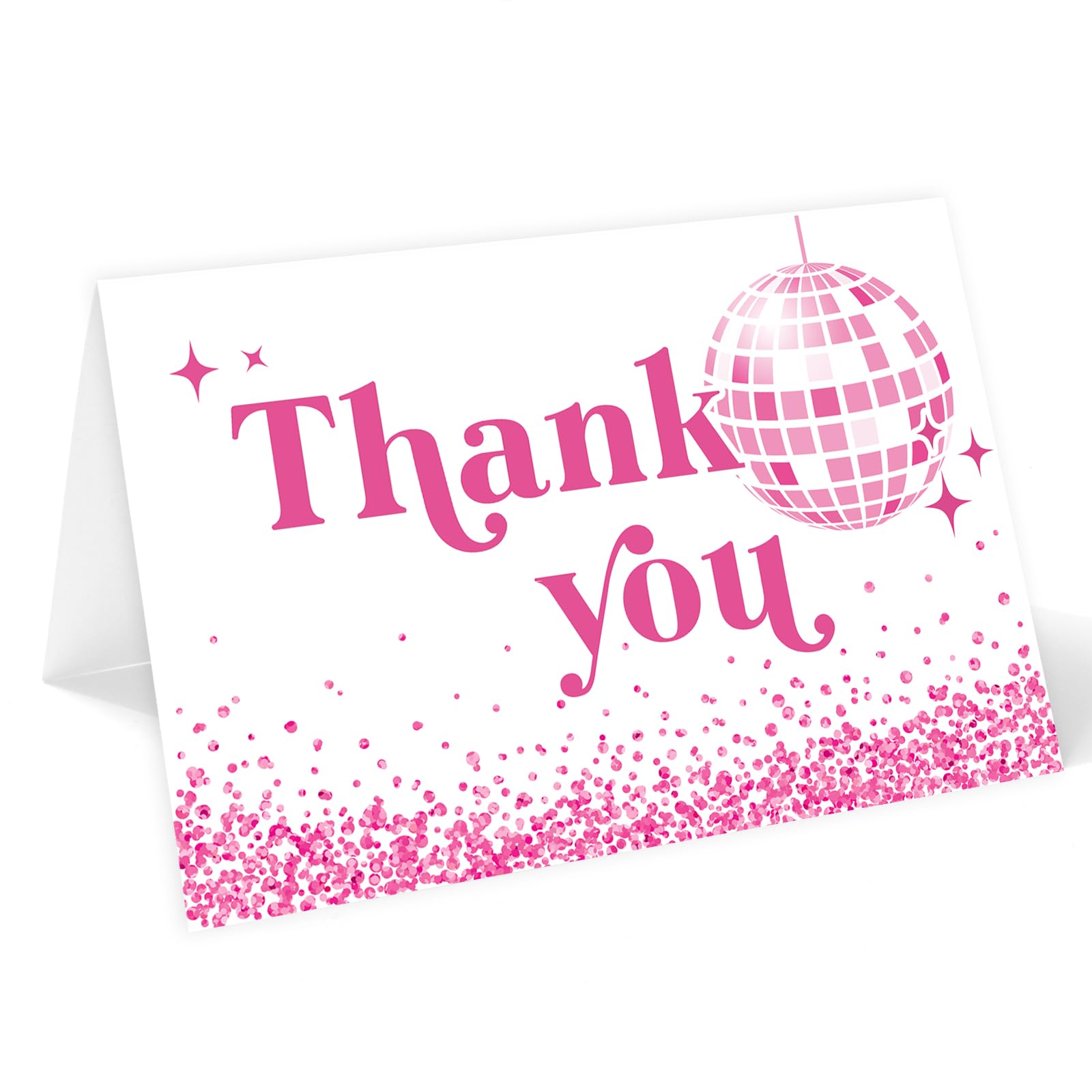 Whaline 24 Pack Thank You Pink Disco Ball Note with Envelopes Stickers 70s Groovy Greeting Blank Cards for Party Birthday Baby Shower