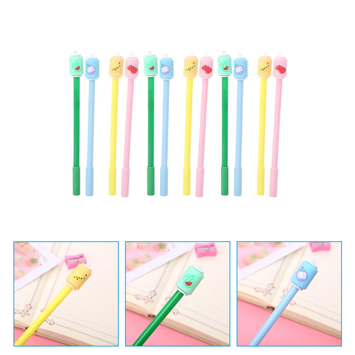 VILLCASE 4 Ensembles Stylo Gel Papeterie Stylos Effaçables À Encre Gel De Dessin Animé Pen s De Signature De Bureau Signature Tête En Silicone 12 Pièces * 4