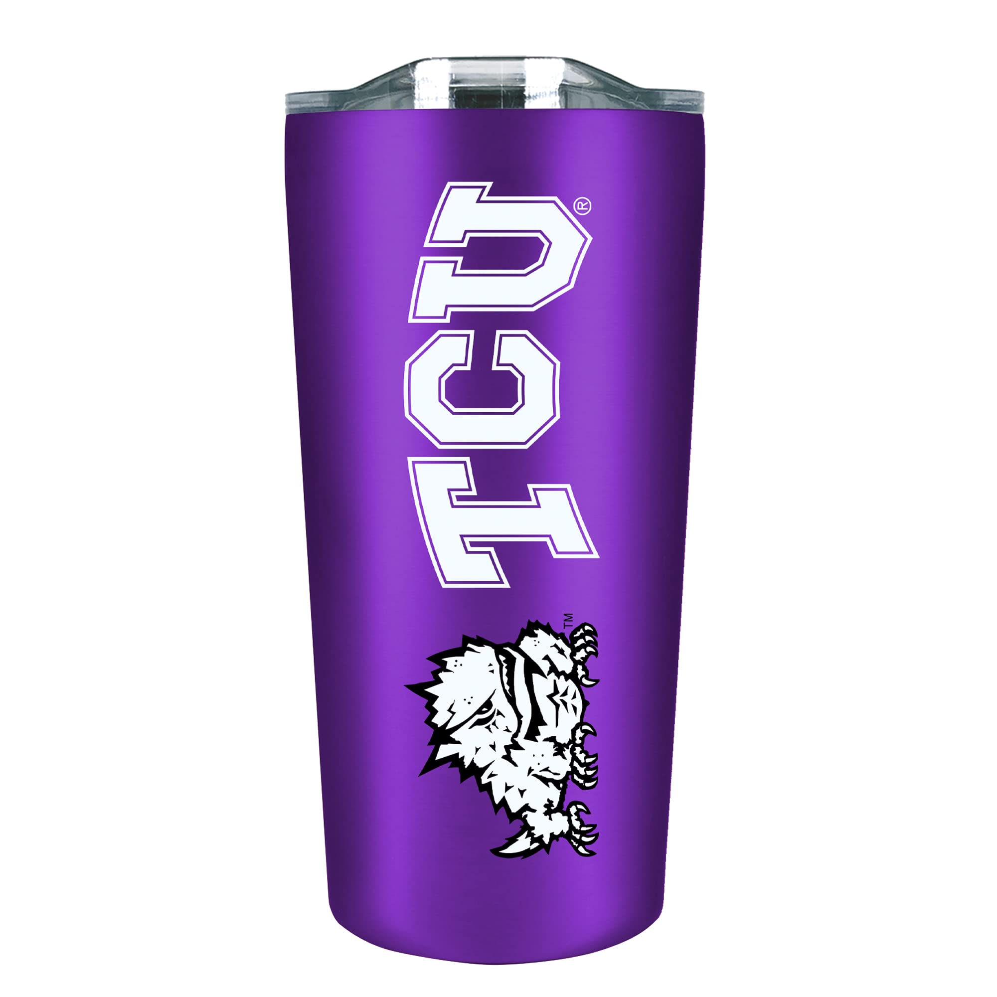 The Fanatic Group Personalized Texas Christian Double Walled Soft Touch Tumbler, Design-1 - Purple