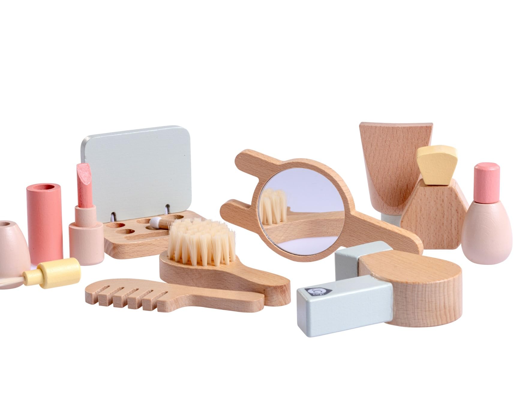 JC TOYS - Set di trucco per bambini, 10 pezzi, set di legno, accessori per il trucco per le ragazze, giochi di simulazione, include borsa per riporre, ideale come regalo, + 3 anni