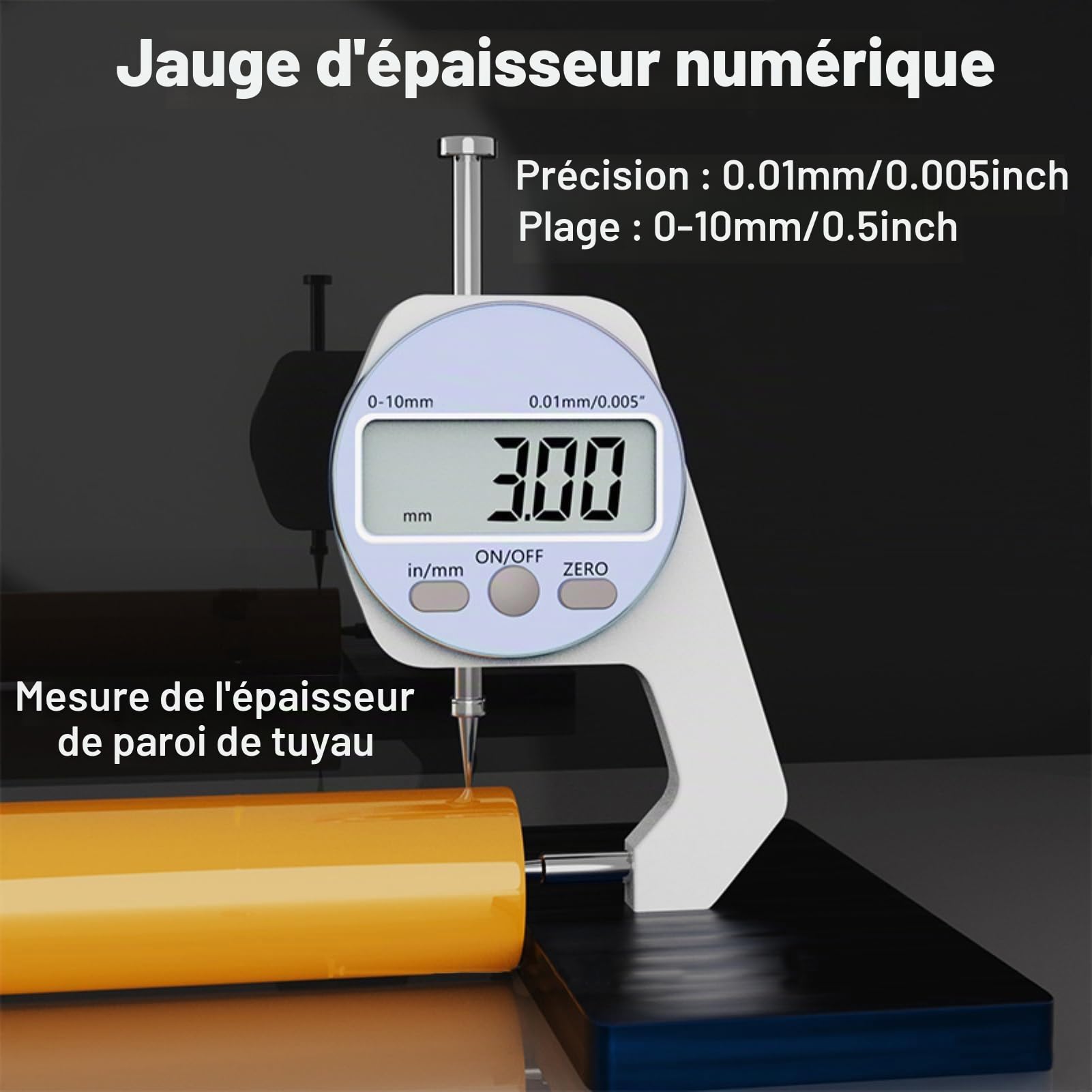 Jauge D'épaisseur LiebeWH Gamme 0-10MM Écran LCD Affichage Numérique Pointe Incurvée Mini Jauge D'épaisseur Outils de Mesure D'épaisseur pour Matériaux Souples