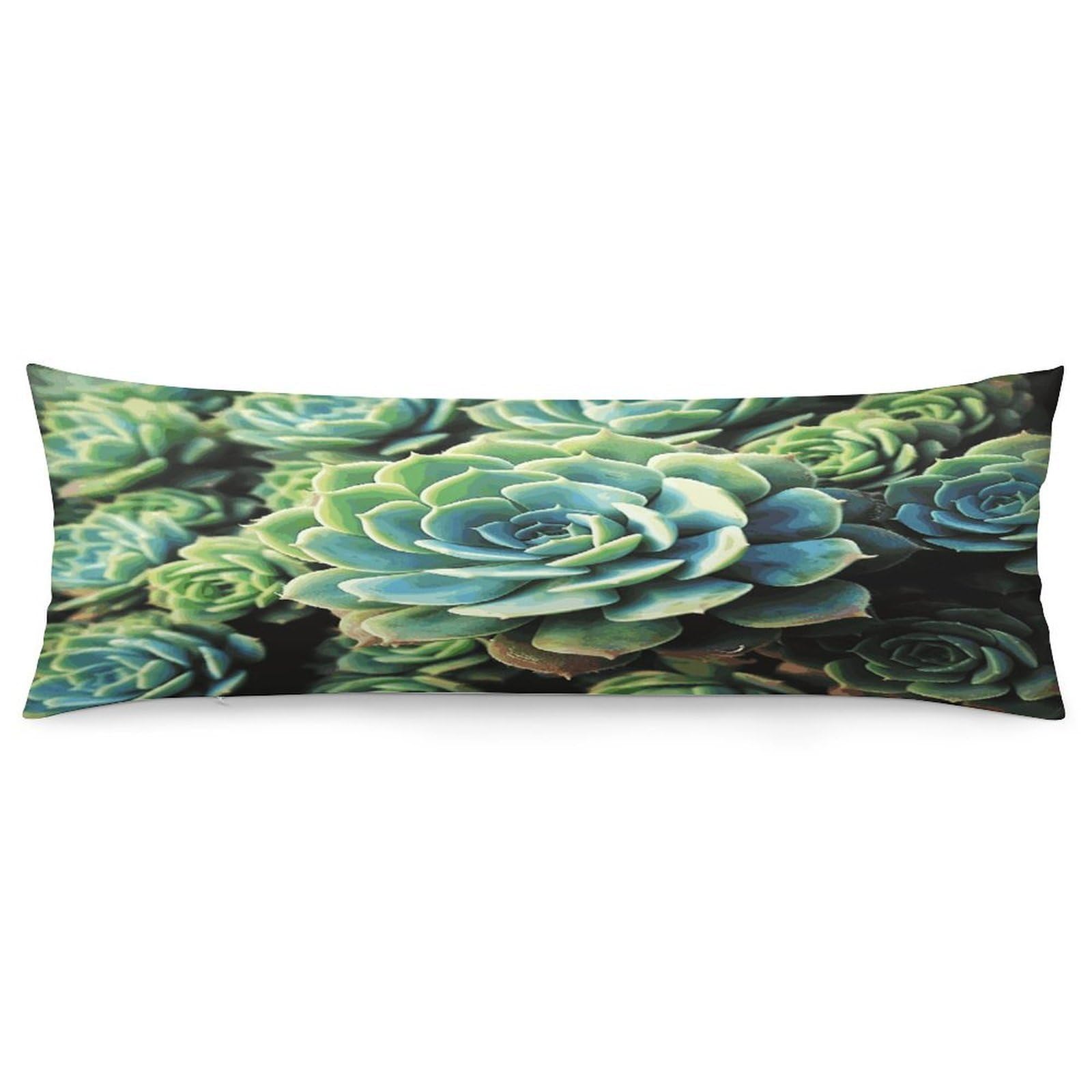 Succulent Plants Pillowcase Decorative Long Body Pillow Case Soft Breathable Body Pillow Cover Modern Large Pillowcase Cute Body Pillow Pillowcases for Bedroom Couch 18.9 X 53 Inch