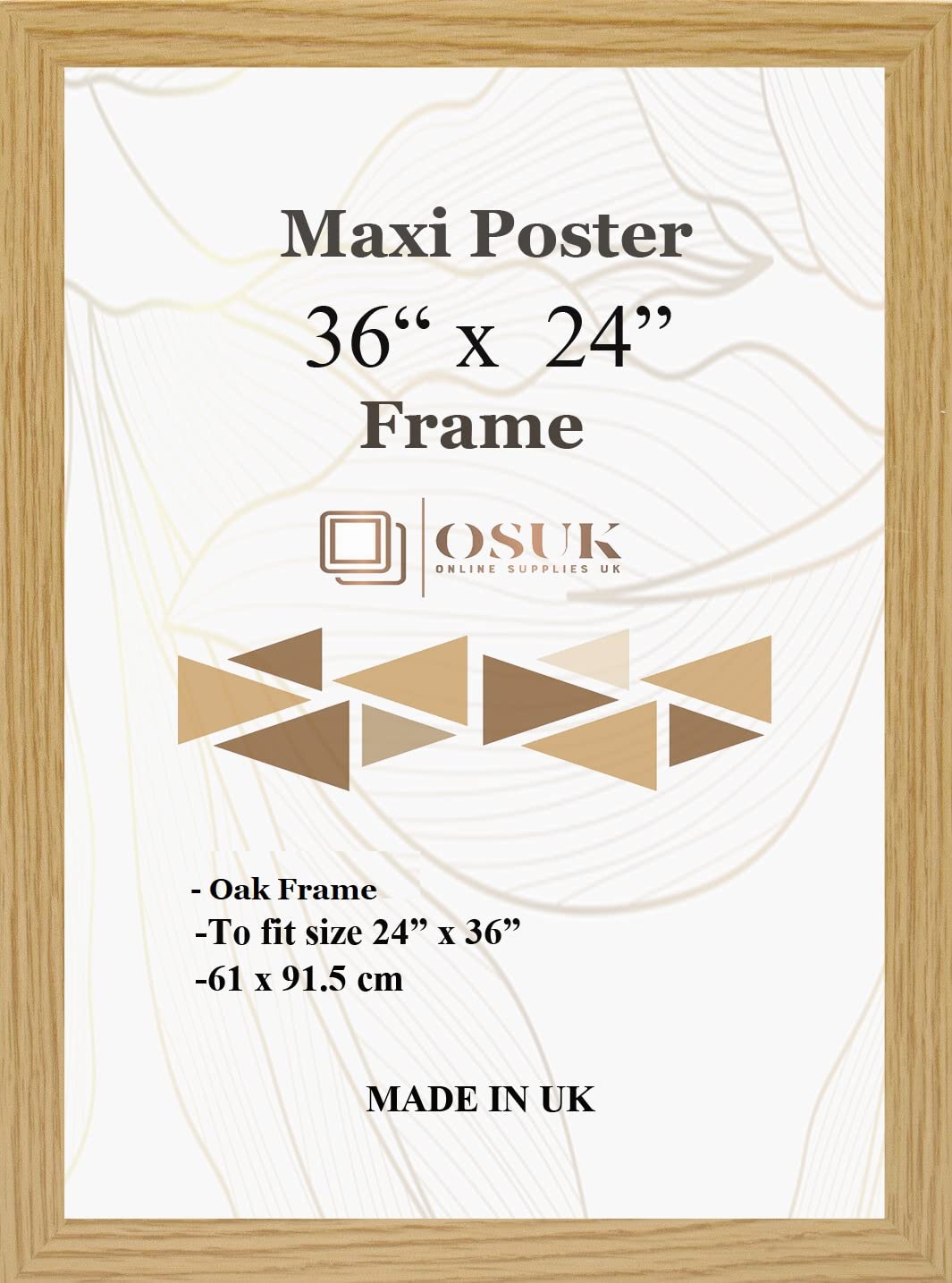 Frame Eazy Oak Osuk Maxi Poster Frame 61 X 91.5Cm - Large Photo Frame 36 X 24 Inch - 91.5 X 61Cm Poster Frames With Clear Perspex Front & Wall Mounting Hooks - 24" X 36" Picture Frame