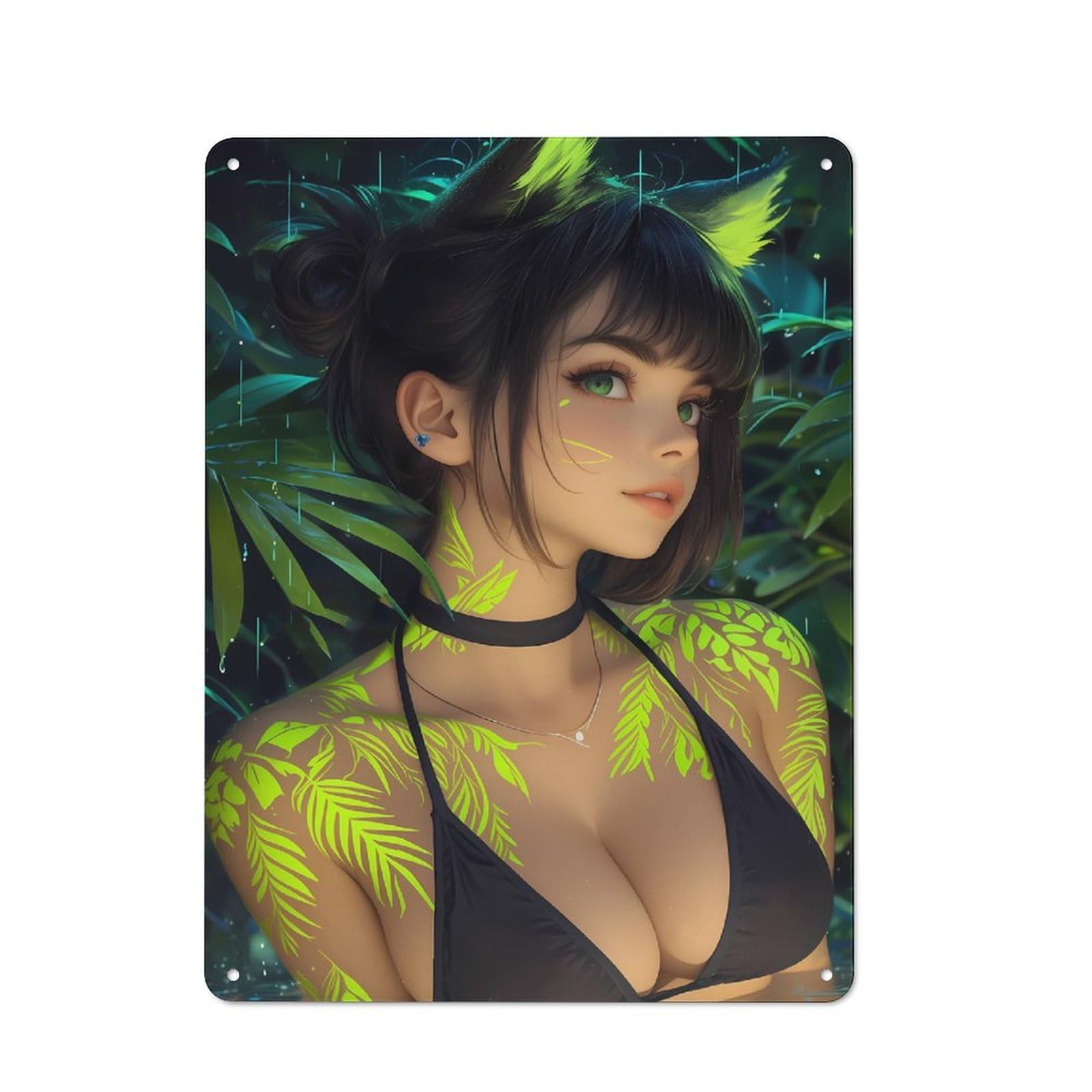 Junmoney Girls Style-5 Anime With Neon Tattoos Printed Metal Sign 40X30cm For Café Or Home Bar, For Kitchen And Home Bar Decor, For Cafés, Pubs And Restaurants