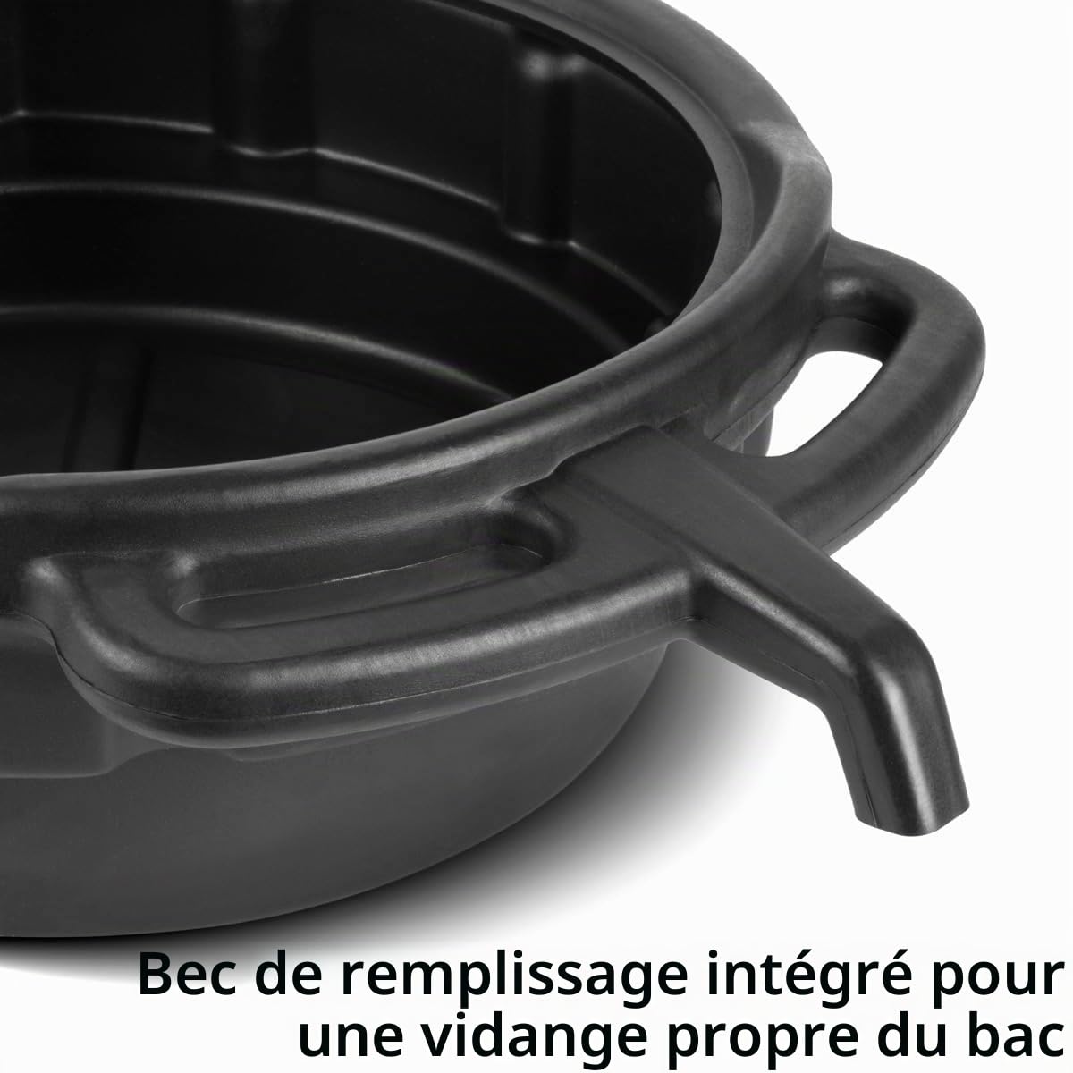 STAHLWERK Récipient à huile avec tuyau de remplissage 10 l | Récipient à huile plat et rond | Bac à huile | Bidon de vidange d'huile | Bac en plastique | Récipient à huile en plastique pour le