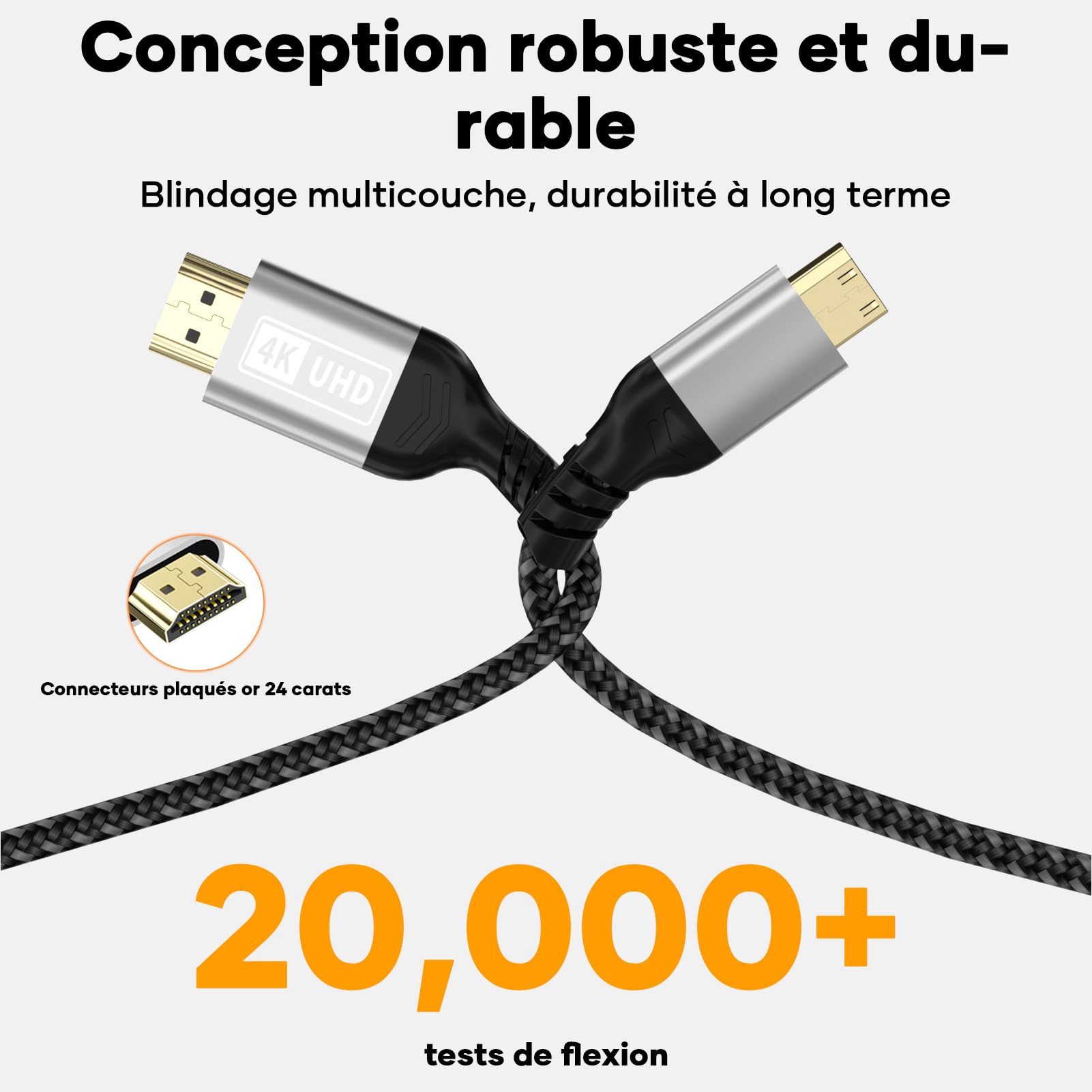 Câble Mini HDMI vers HDMI 3M,4K@60Hz Câble mini hdmi,Câble HDMI vers Mini HDMI Supporte UHD 3D HDR ARC,Compatible avec Raspberry Pi Zero Canon Nikon Caméra Tablette Projecteur Caméscopes