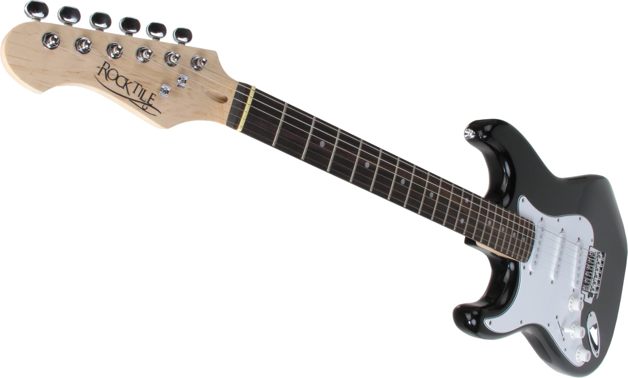 Rocktile Pro ST3 BK RW L Guitare Électrique Gaucher – Guitare ST-Style Noire pour Gaucher – 3 Single-Coils, Système Tremolo Vintage String, 22 Frettes, Manche Palissandre – noire