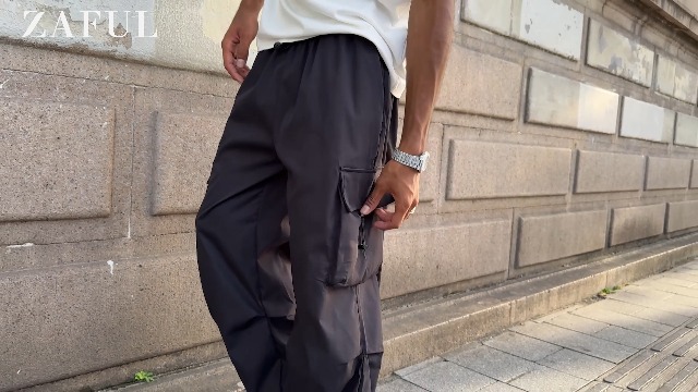 ZAFUL Flat Pocket Parachute Pants for Men Causal Baggy Cargo Pants