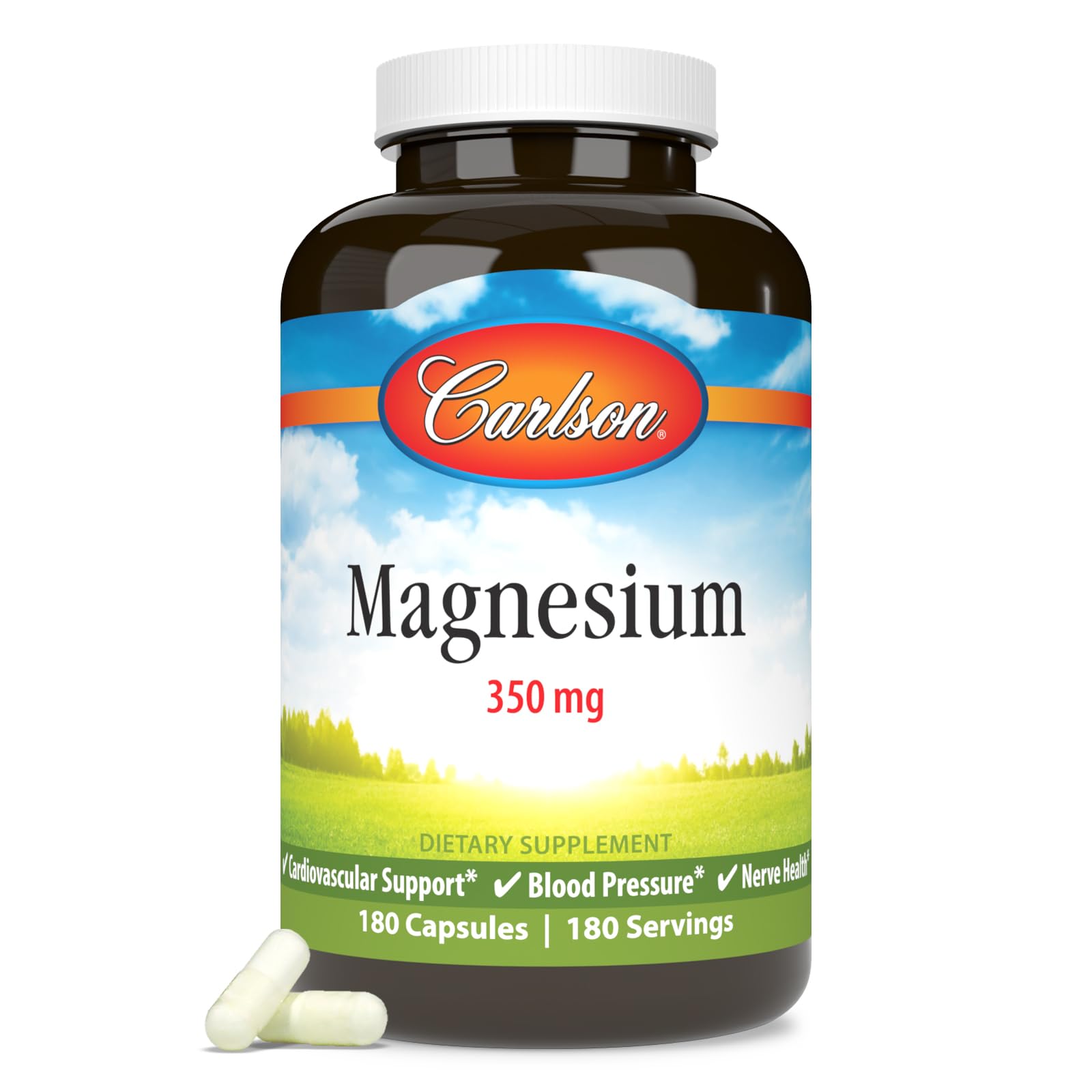 Magnesium, 350 mg, Cardiovascular Support, Muscle Function & Nerve Health, 180 capsules