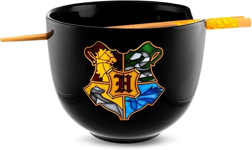 Miniatura 1 de Silver Buffalo Harry Potter Hogwarts Crest - Juego de vajilla de cerámica para ramen, incluye cuenco de fideos de 20 onzas y palillos de madera