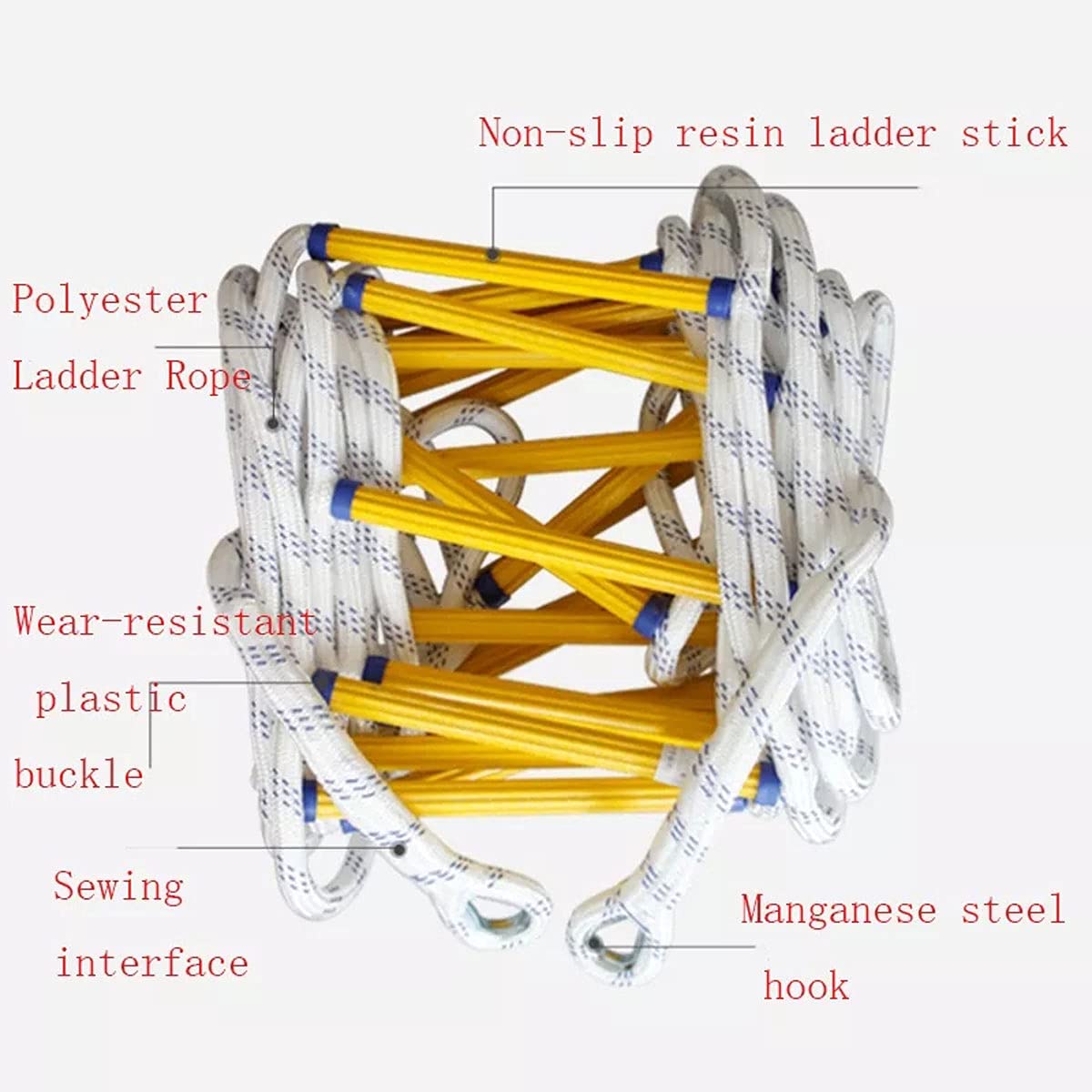 Solide 3-delige touwoptrekladder 3 x 18 sporten, met stabiliteitsbalk (F18B) | 3-delige touwoptrekladder