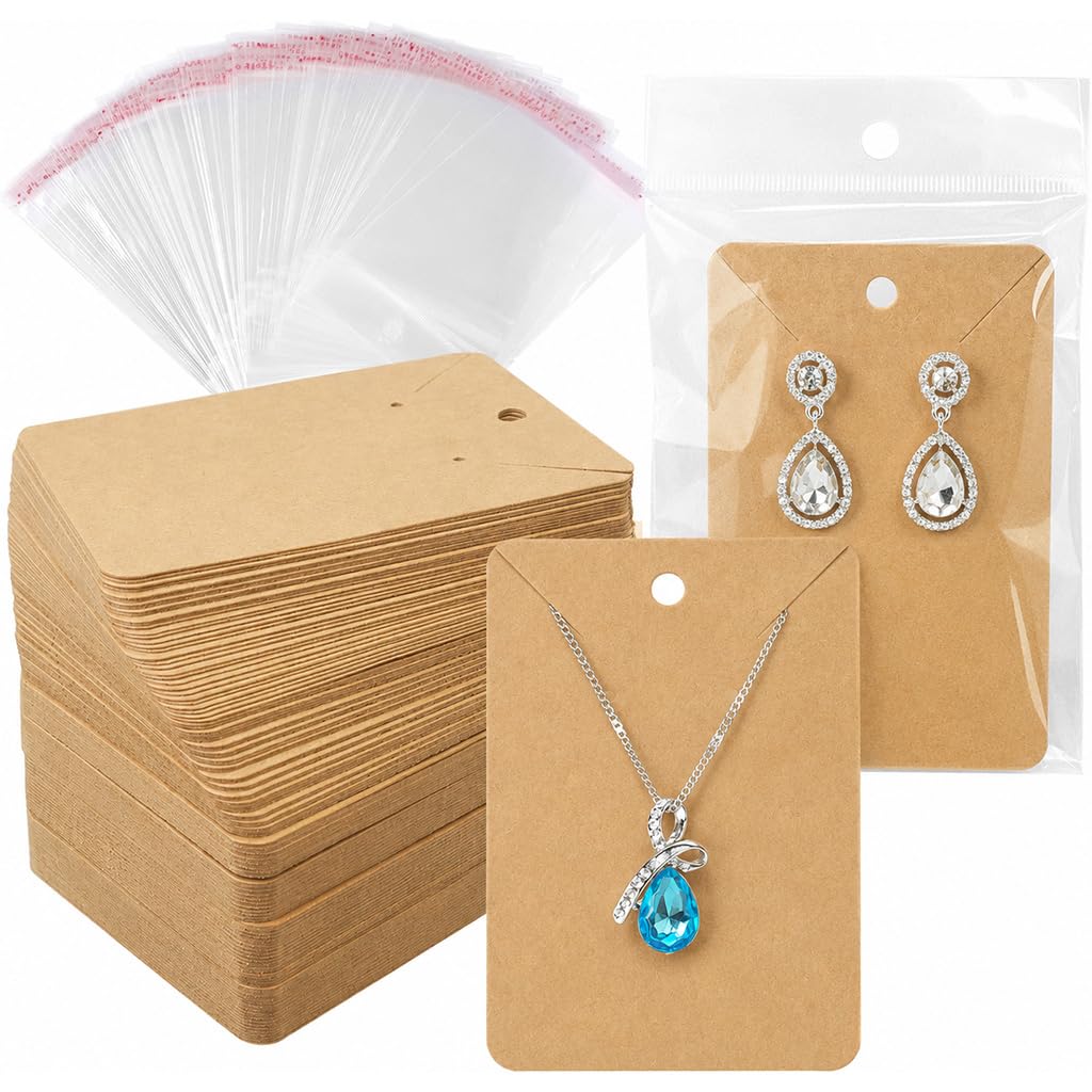 HASTHIP® 100Pcs Earring Display Cards with 100Pcs Transparent Pouchs Jewelry Packaging for Earrings, Necklace Jewelry Bags-image-15