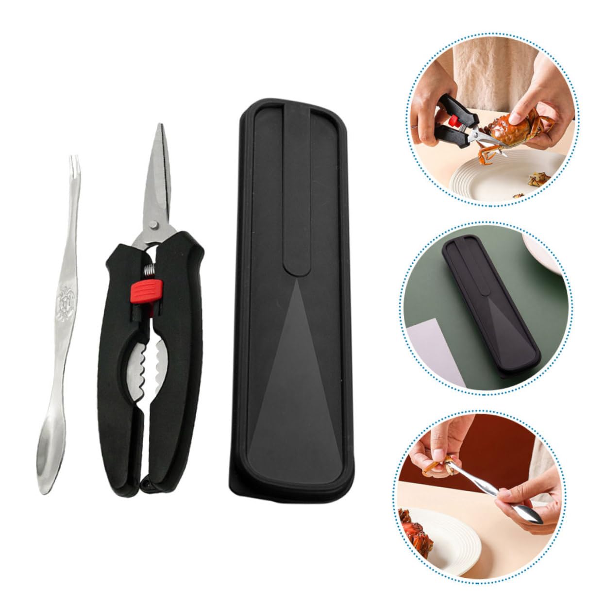 SOLUSTRE 3sets Utensili per Mangiare Granchio Metallo Include Pinze e Forchetta per di Mare con Scatola per Conservazione Strumenti Essenziali per Amanti del Granchio