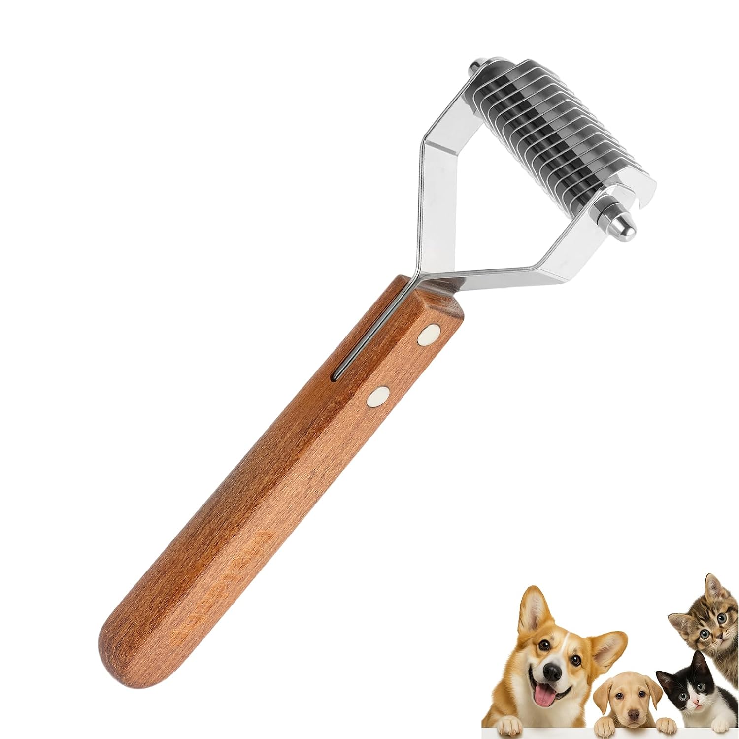 Extra Large 2-Sided Wooden Pet Comb for Dogs & Cats - Professional Deshedding & Dematting Tool, Undercoat Rake for Long & Short Hair, Natural Grooming Brush for Shedding Control