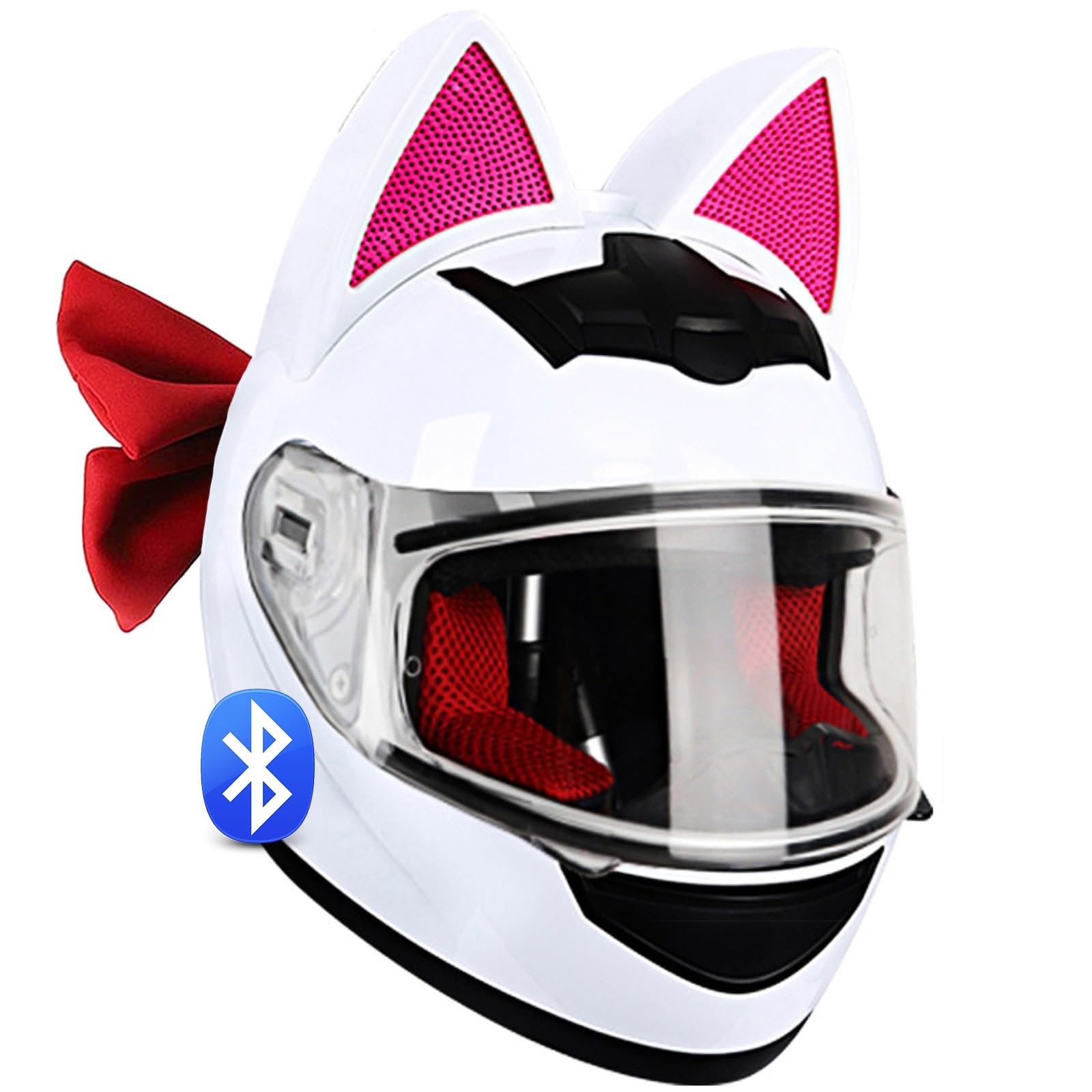 Damski integralny kask motocyklowy, z certyfikatem ECE, kask z funkcją Bluetooth na cztery pory roku, z wizjerem i muchą, do wyścigów ulicznych, motocrossu