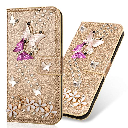 Brilliant Love Hearts Compatible with Samsung A80,Bling Glitter Diamond Leather Wallet Stand Function Magnetic Book Purse Flip Kickstand with Card Slot Holder Protective Cover