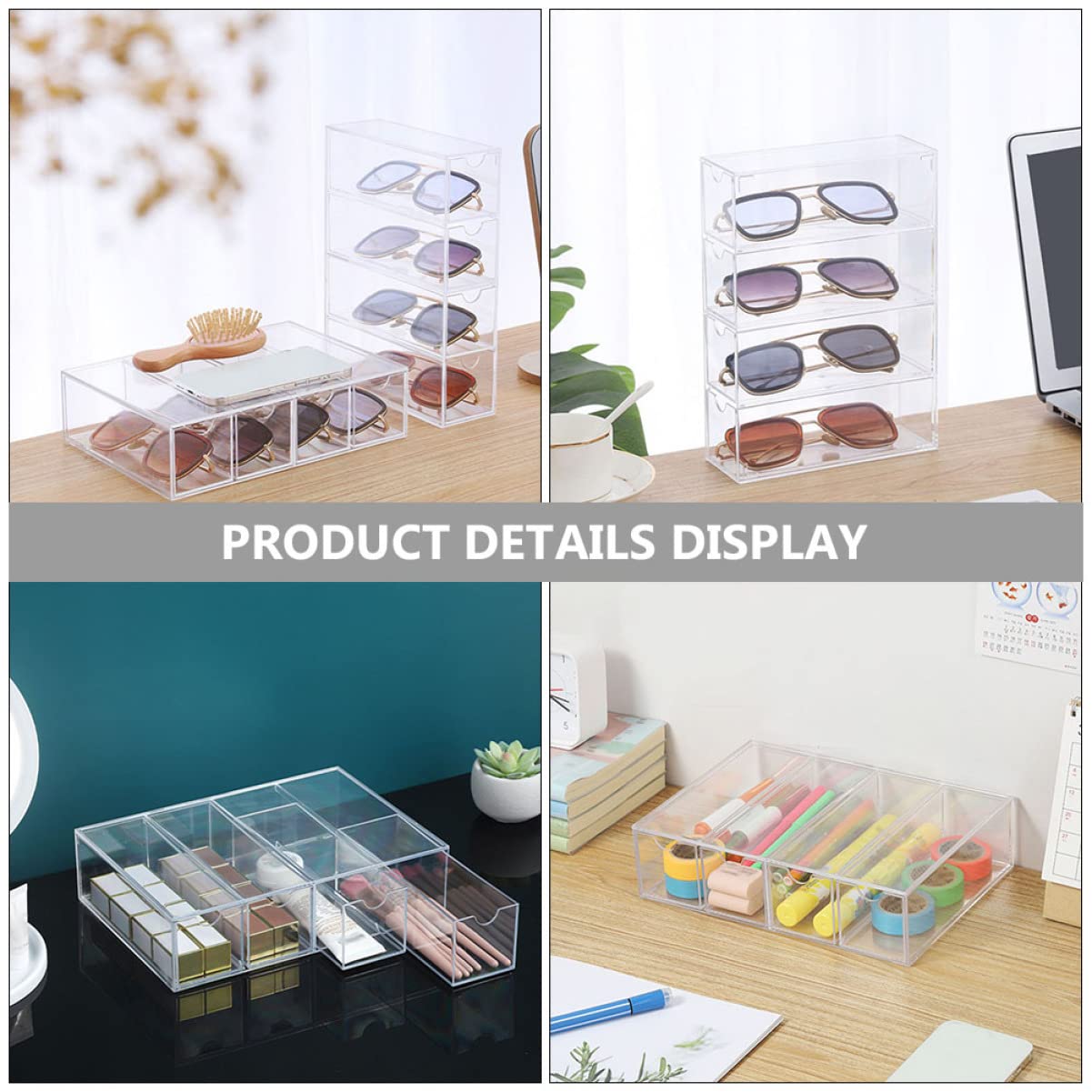 FOMIYES Caja Organizadora de Plástico sin Rebabas 2 Piezas para Gafas de Sol Diseño Simple para Uso Personal en Casa o Tienda