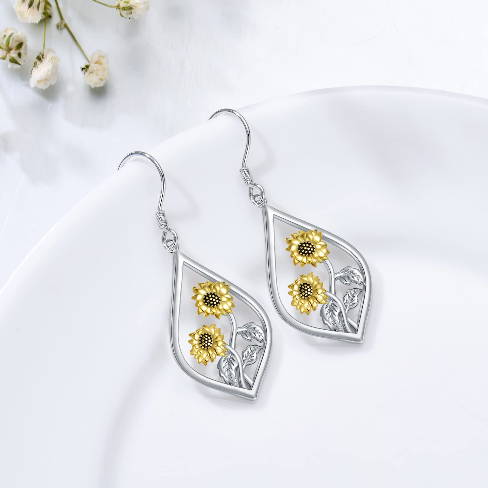 Sterling Silver Sunflower Daisy Tulip Scottish Thistle Earrings Flower Floral Dangle Drop Charm Earrings Jewellery Gifts for Women