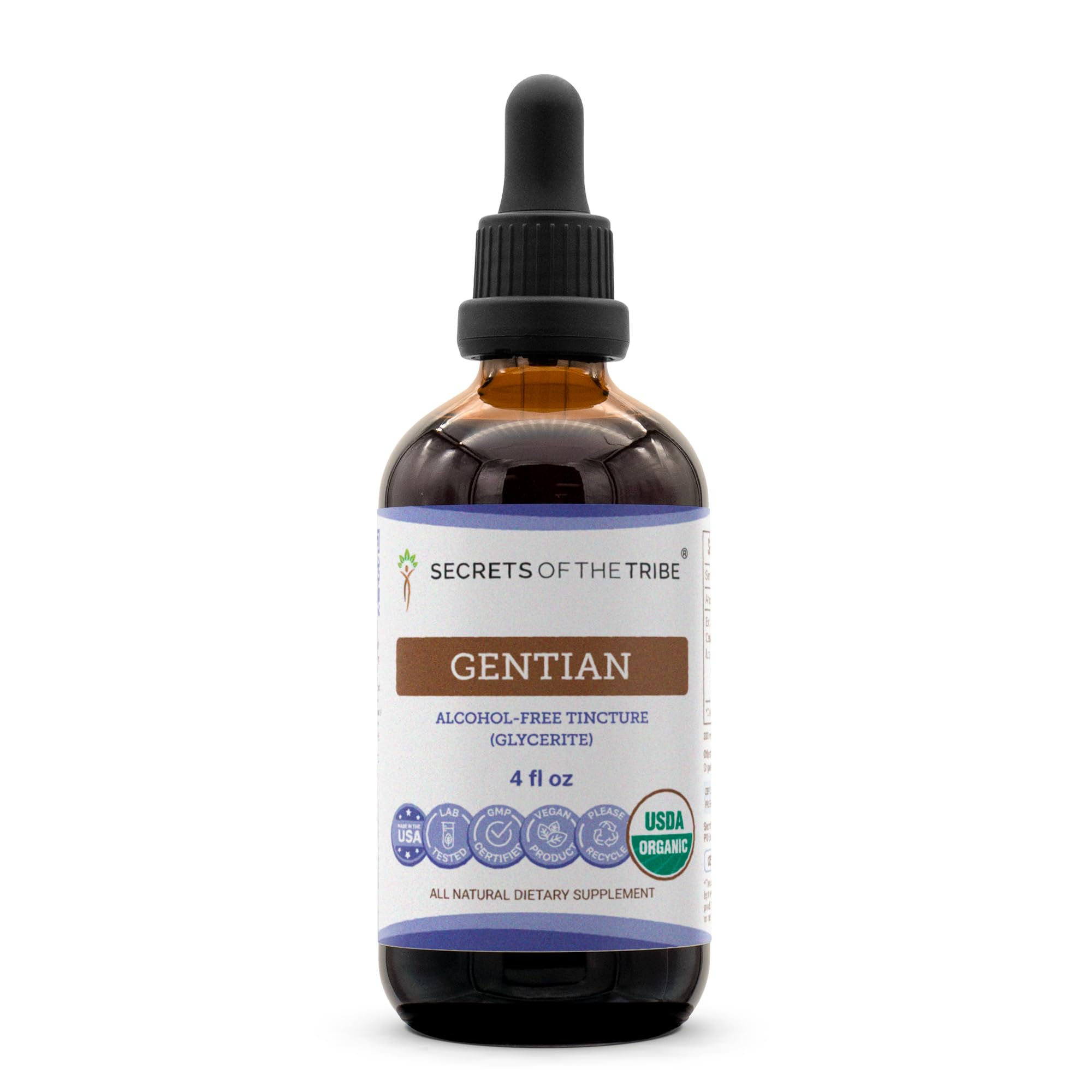Secrets of the Tribe Extrato fitoterápico de genciana orgânica sem álcool em gotas 120 mL