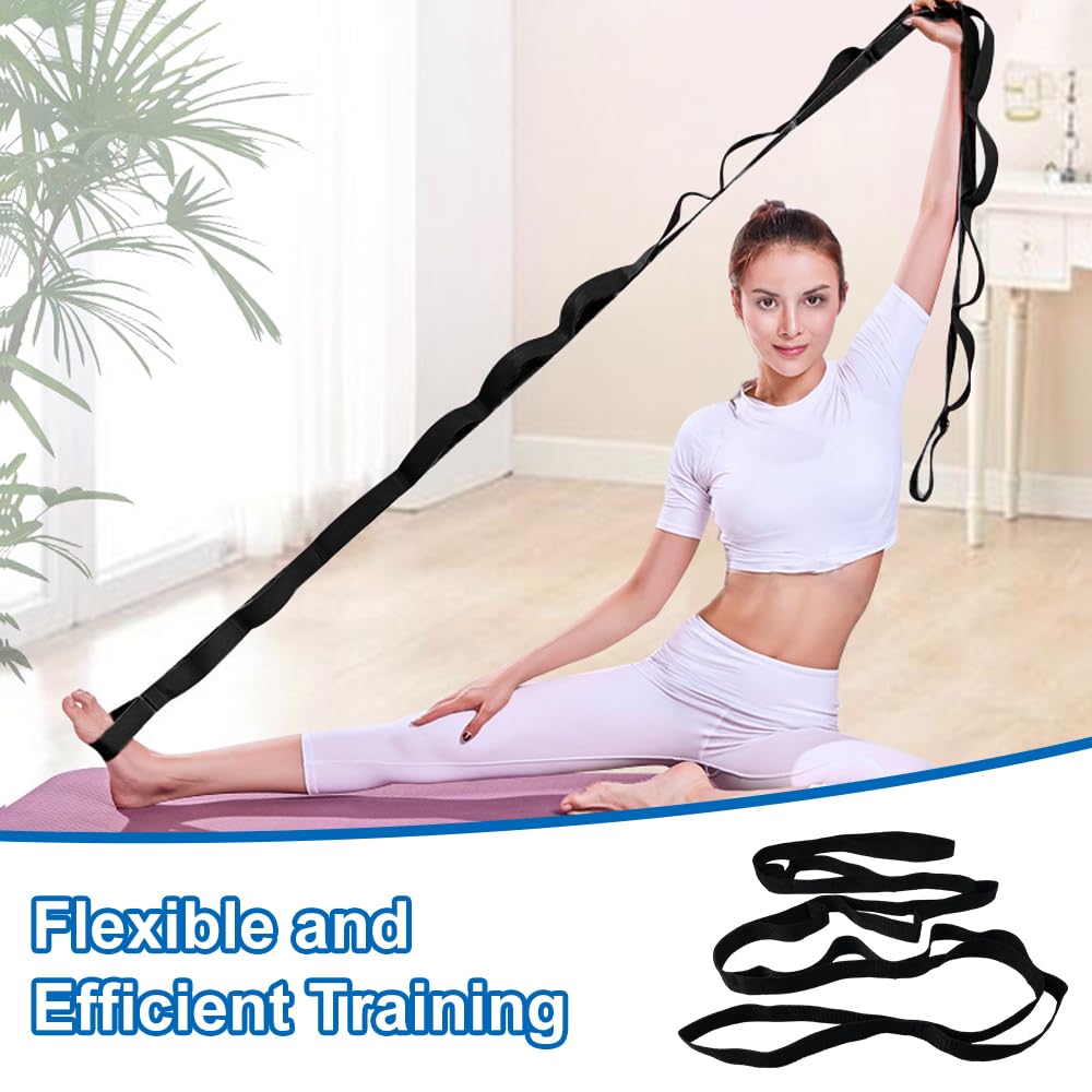 Pasek do jogi, 10 pasemek, pasek 190 x 2 cm do rozciągania, rozciągania i rozciągania, elastyczny pasek do jogi, fitnessu, pilatesu, fizjoterapii (czarny)