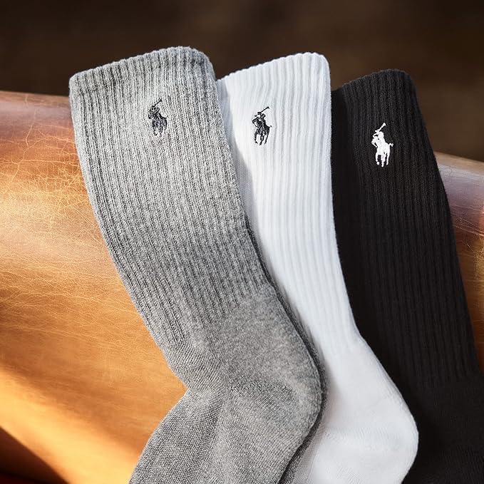 POLO RALPH LAUREN Men's Classic Sport Big Pony Low Cut Socks-3 Pair Pack-Soft, Black, Men's Shoe Size 6.5-123
