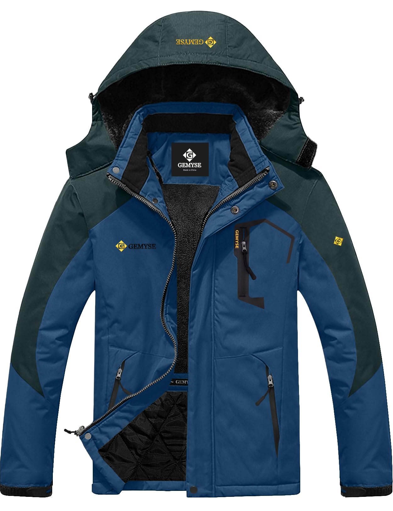 GEMYSE Uomo Giacca da Sci impermeabile montagna Giacche Pile invernale antivento Cappotto con Cappuccio