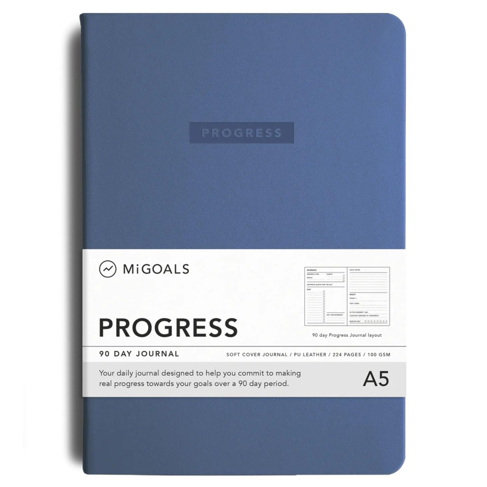 Mi Goals Undated 90-Day Goal Journal - Improve Productivity, Track Progress and Record Your Wins - 224 Page Undated Planner, A5 Blue (โ8.46 x 5.91 inches)