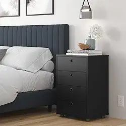 Mesa de Cabeceira Gaveteiro Classic 4 Gavetas Quarto Casal Multiuso (Preto)