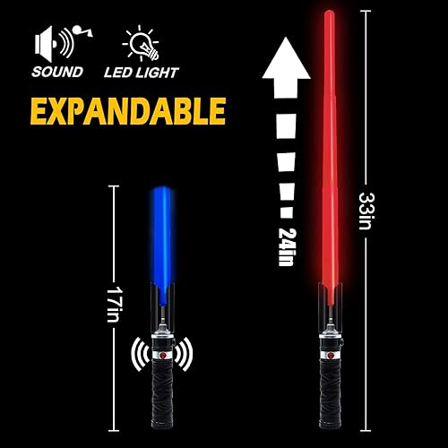 Miniatura 2 de Sables iluminados para niños, espada de luz dual 2 en 1 con sonido FX (sensible al movimiento), juego de espadas ligeras expandibles para guerreros