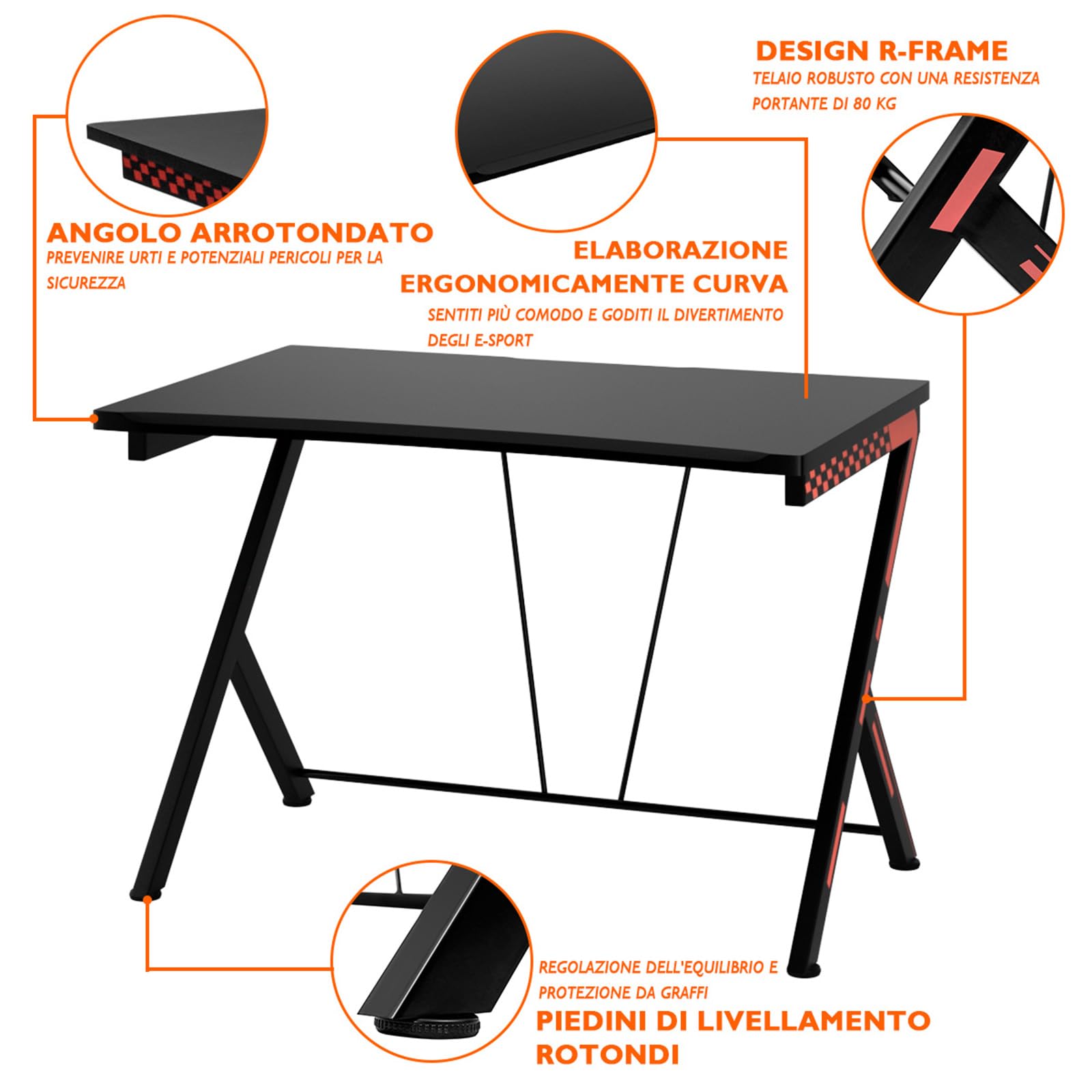 COSTWAY Scrivania Gaming Ergonomica da 116 CM, Scrivania Multiuso per Computer con Struttura Robusta in Metallo, Postazione PC per Gaming Studio Lavoro, 116 x 75 x 77 cm (L x P x A) Nero