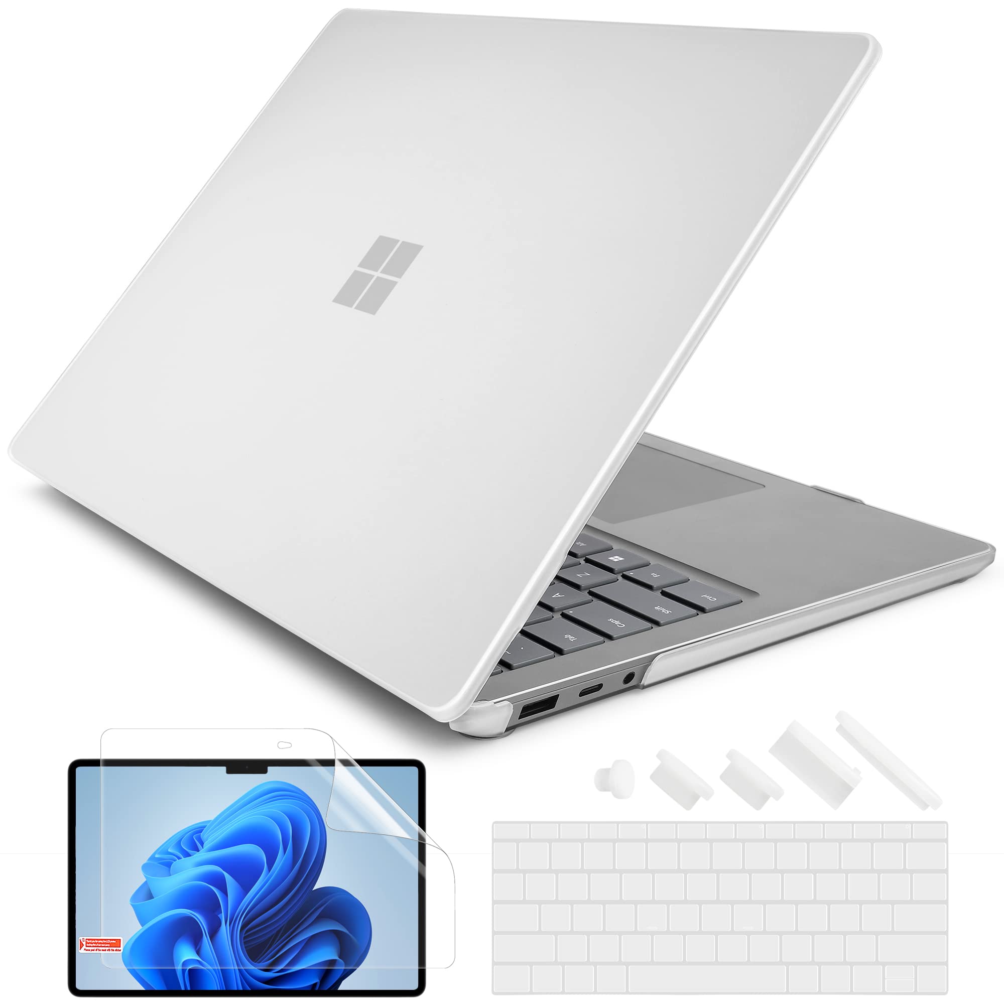 Batianda Premium Protective Case for 15 inch Microsoft Surface Laptop 5 4 3 with Metal Palm Rest - Slim Design with Superior Impact Resistance & Keyboard Cover & Screen Protector, Matte Transparent