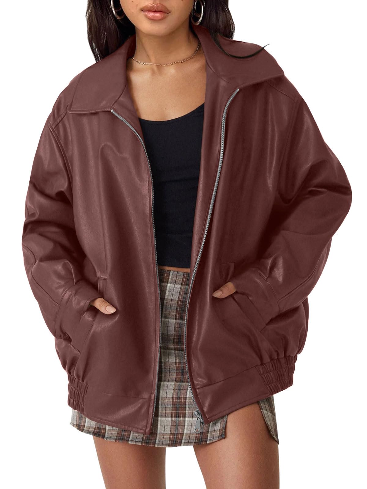 AUTOMETWomens Oversized Leather Jackets Faux Suede Fall Fashion Motorcycle Coats Winter Outfits Clothes 2024