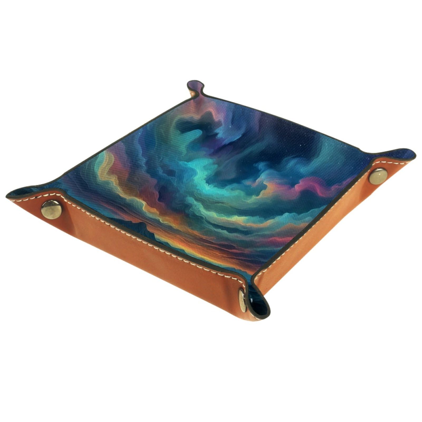 VAPOKF Colorful Clouds Portable Folding Dice Rolling Tray, Microfiber Leather Dice Holder for Dice Games Like RPG, DND and Other Table Games