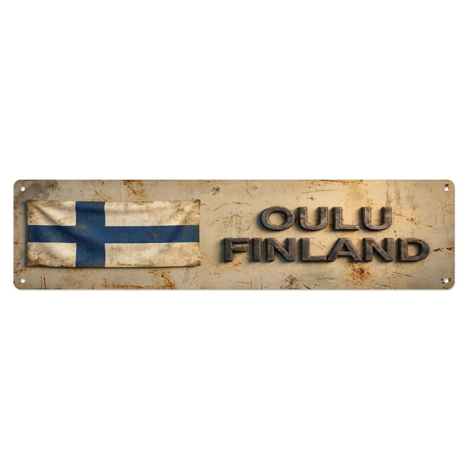 Metal Tin Sign Vintage Oulu Finland Flag Decor Rustic Travel