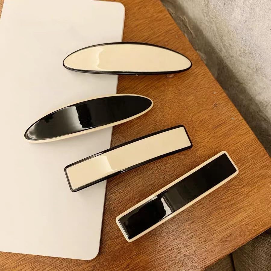 Lemeilleur 4 pinzas de pelo elegantes de resina para el pelo en blanco y negro brillante con horquillas de metal para mujer