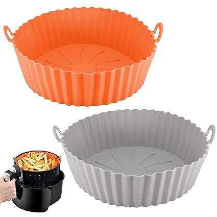 Darkstone Fab New Reusable Air Fryer Silicone Liners Pot Air Fryer Basket Baking Tray Bowl Heat Resistant 3 to 5 QT Air Fryer Round Baking Tray Oven Accessories (Pack of 2_Multicolor)
