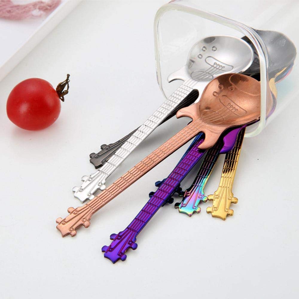 Ensemble De 4 Cuilleres A Cafe En Forme De Guitare En Acier Inoxydable